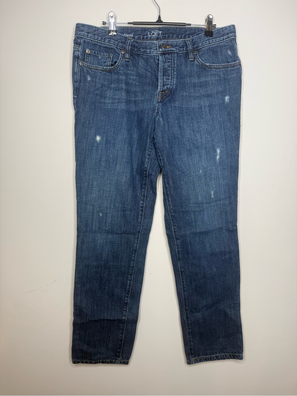 LOFT Women's Straight Leg Boyfriend Jeans in Indigo Blue Wash